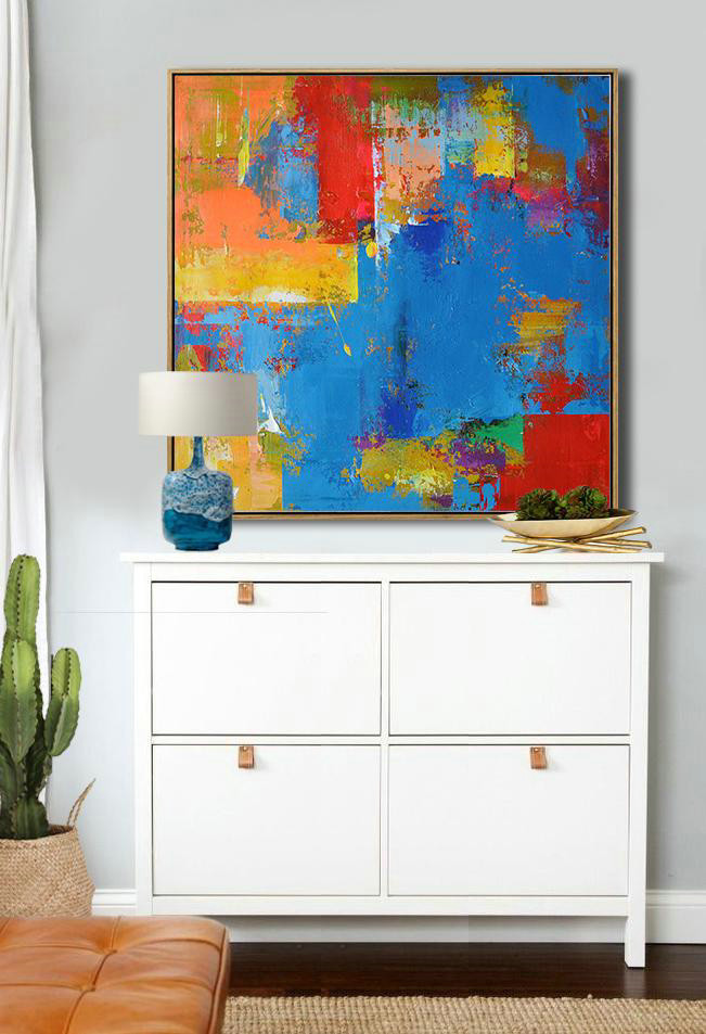 Handmade Large Contemporary Art,Oversized Palette Knife Painting Contemporary Art,Modern Living Room Decor,Blue,Yellow,Red,Purple.etc